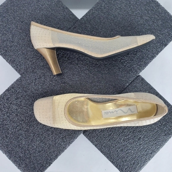 Nina Heel Pumps Wedding Shoes Size 7M Vintage WOMENS Gold Sparkle Mesh - Picture 13 of 13